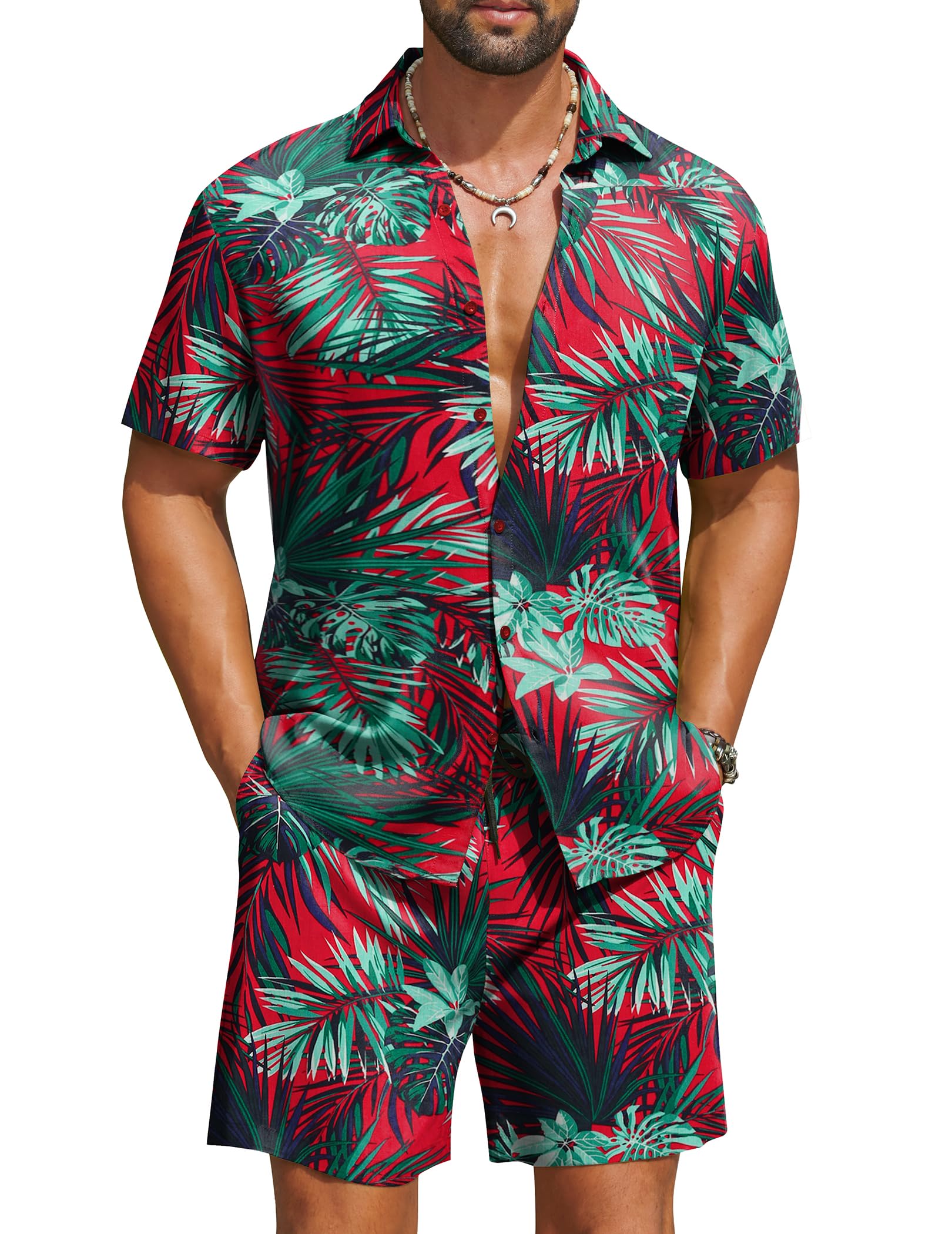 COOFANDY Men's Hawaiian 2 Piece Beach Outfit Set