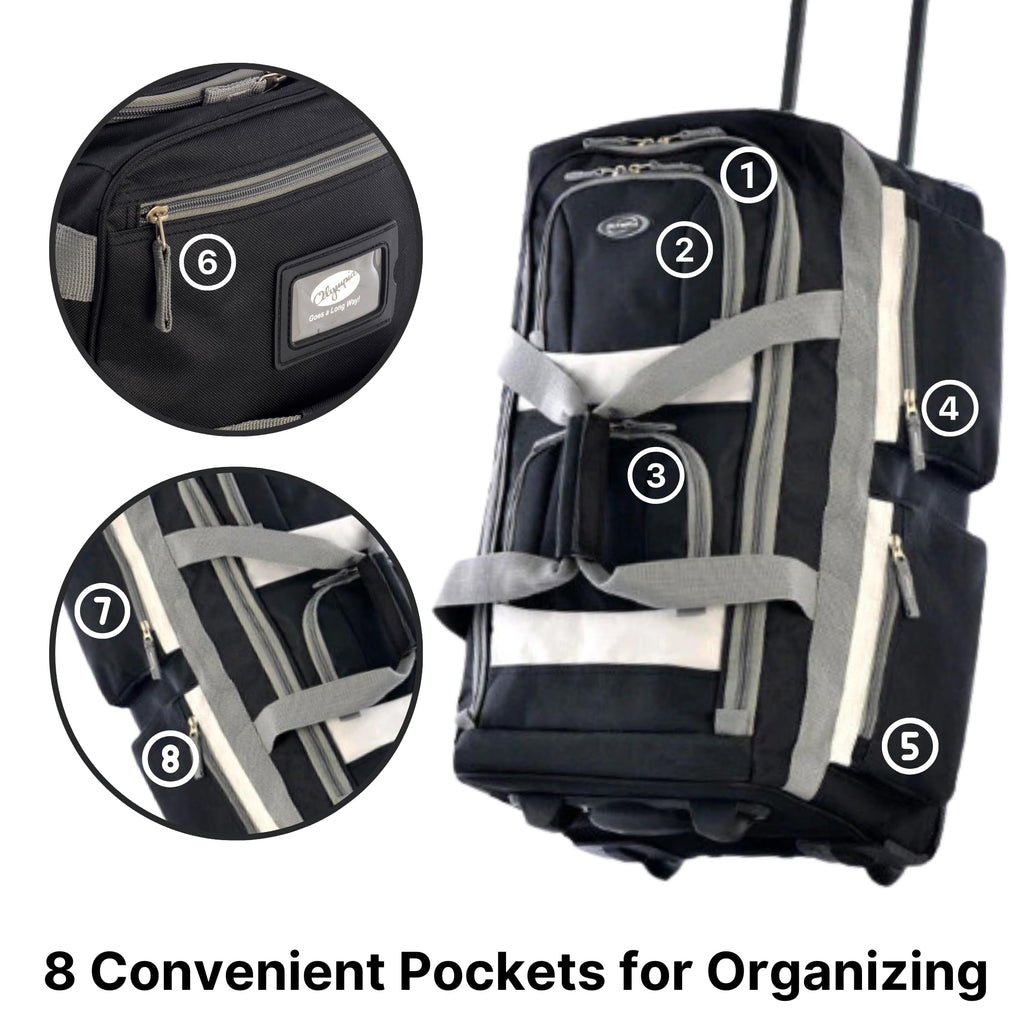 Olympia 22 Max Wheeled Duffel: 8-Pocket Water-Resist -  by Handbags Specialist Headquarter | Available at Handbags Specialist Headquarter