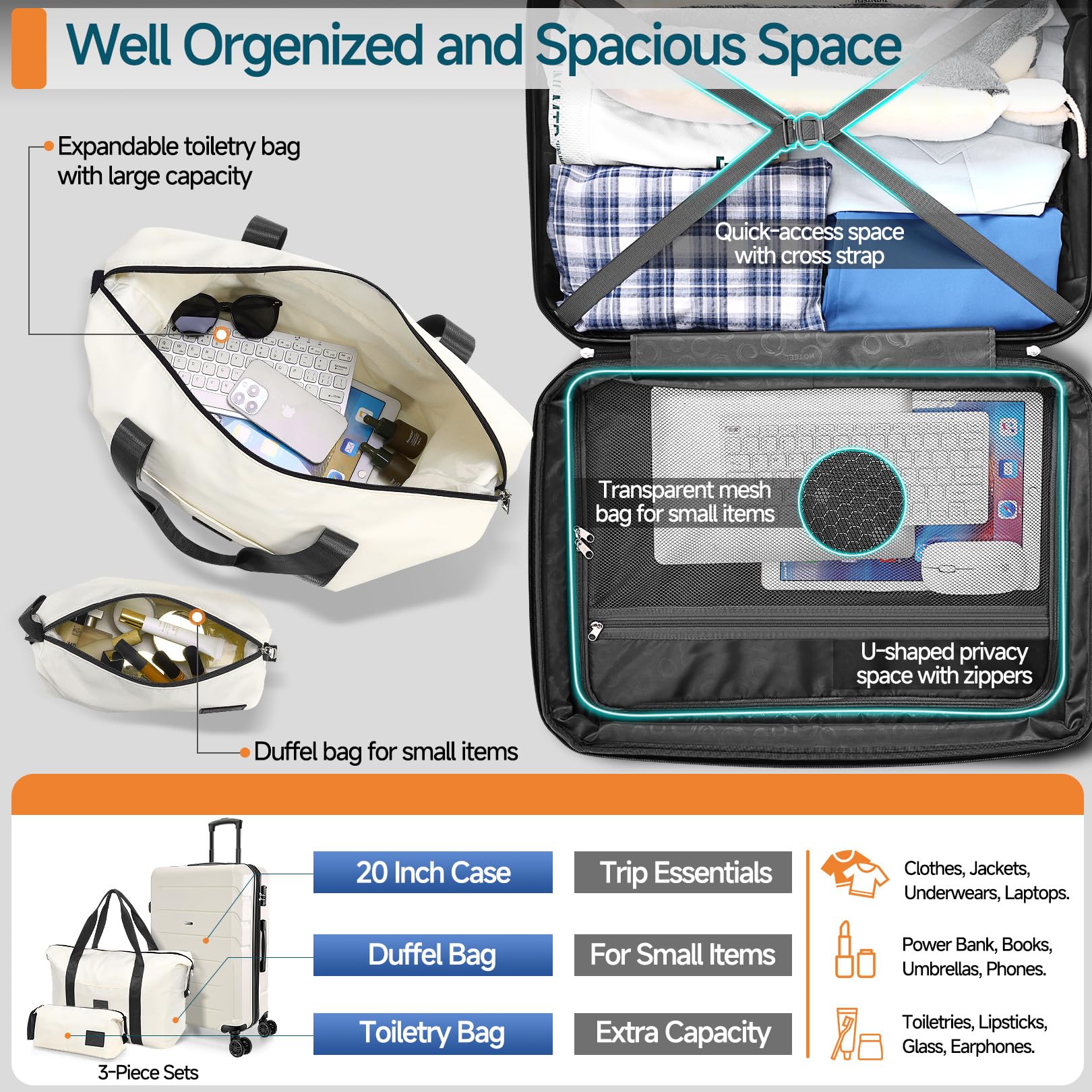 Hoteel 3-Piece Luggage Set - Luggage Travel Bags by Handbags Specialist Headquarter | Available at Handbags Specialist Headquarter