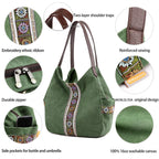 Worldlyda Women Canvas Embroidered Hobo Tote Bag