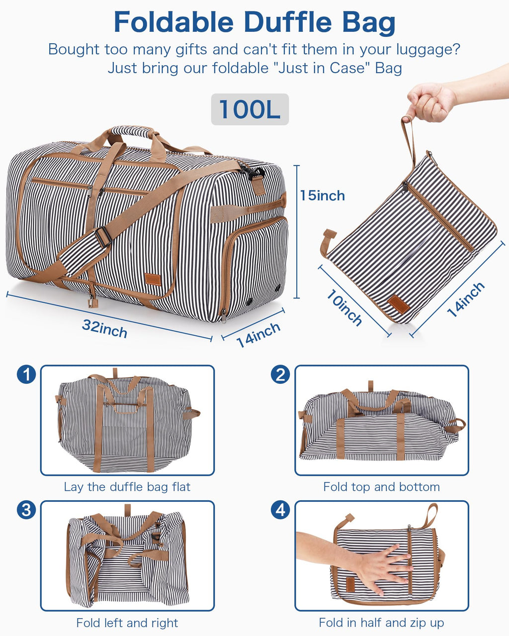 120L Foldable Waterproof Travel Duffel Bag with Shoe Compartment