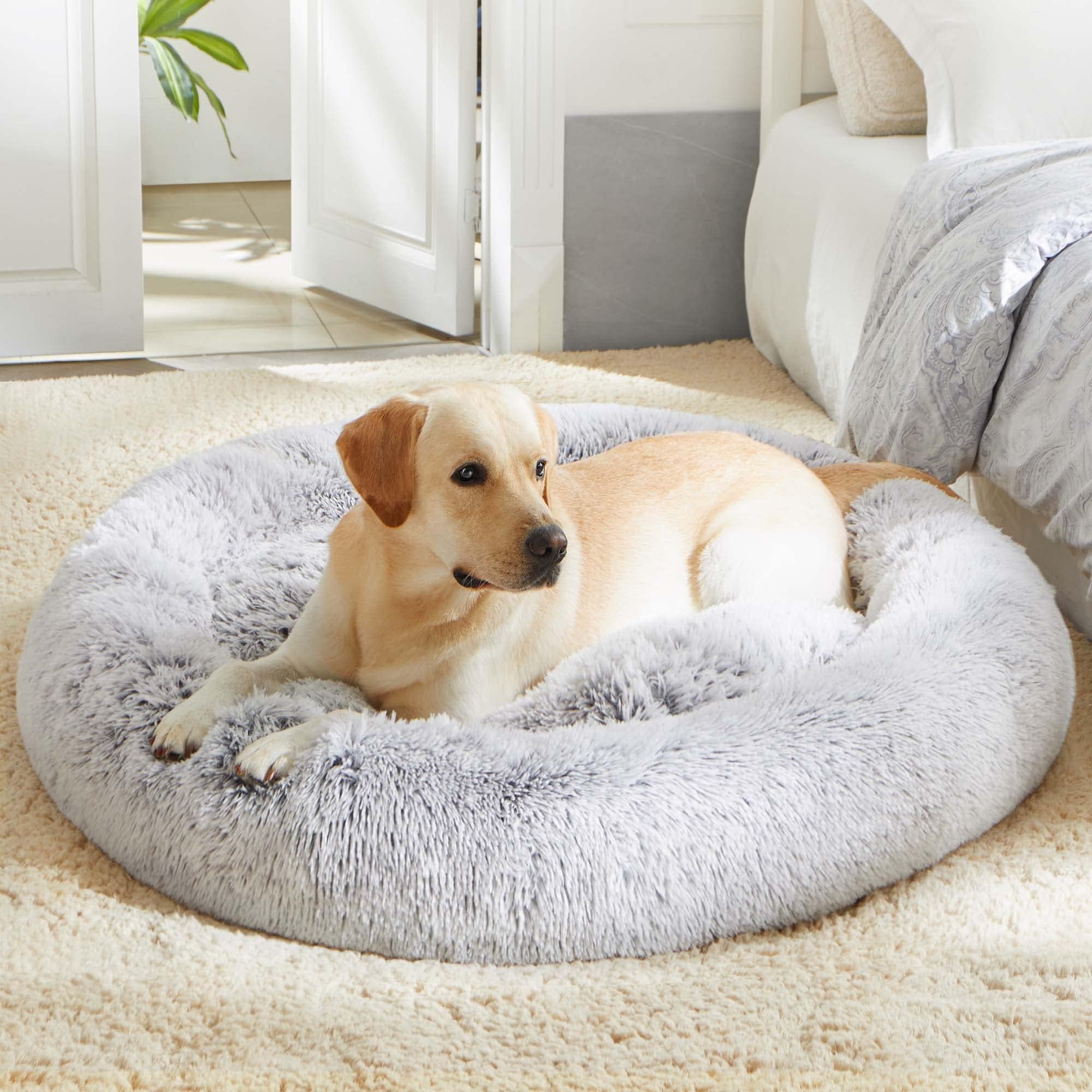 PawCozy Nest: Plush Anti-Anxiety Pet Bed, Light Grey -  by Handbags Specialist Headquarter | Available at Handbags Specialist Headquarter