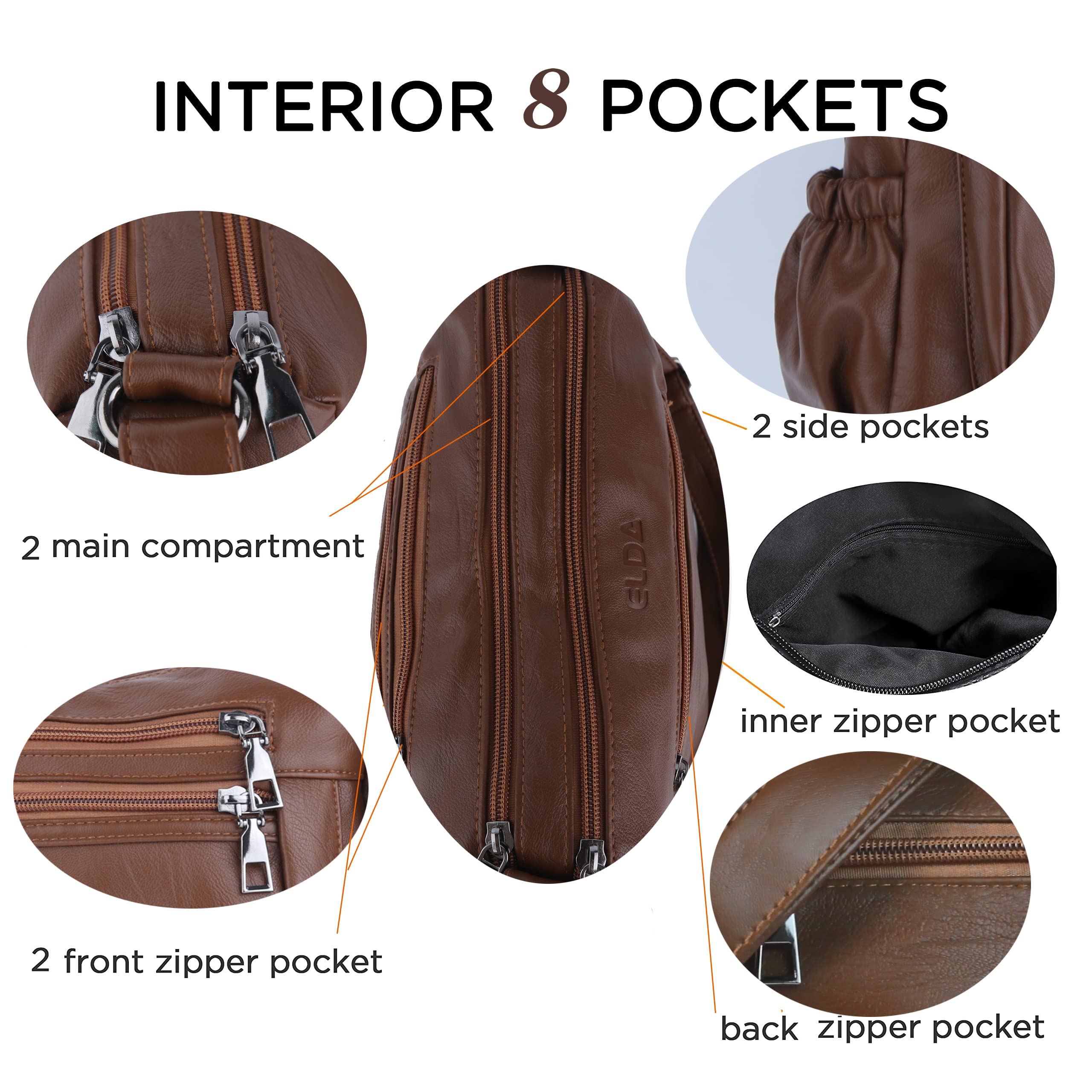 ELDA Chic Crossbody: Soft PU Leather Multi-Pocket Bag - Handbags by Handbags Specialist Headquarter | Available at Handbags Specialist Headquarter