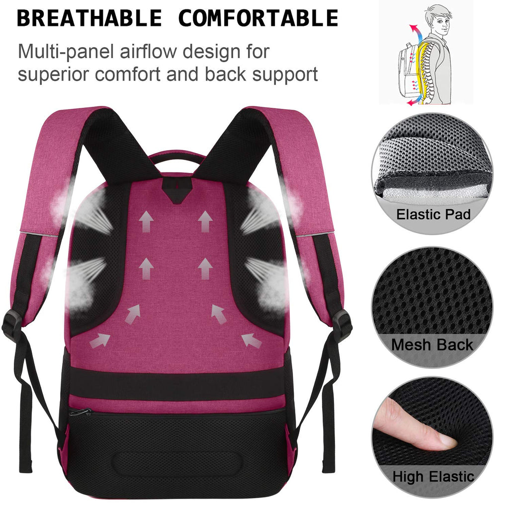 Volher Anti-Theft USB Laptop Backpack - Rose Red