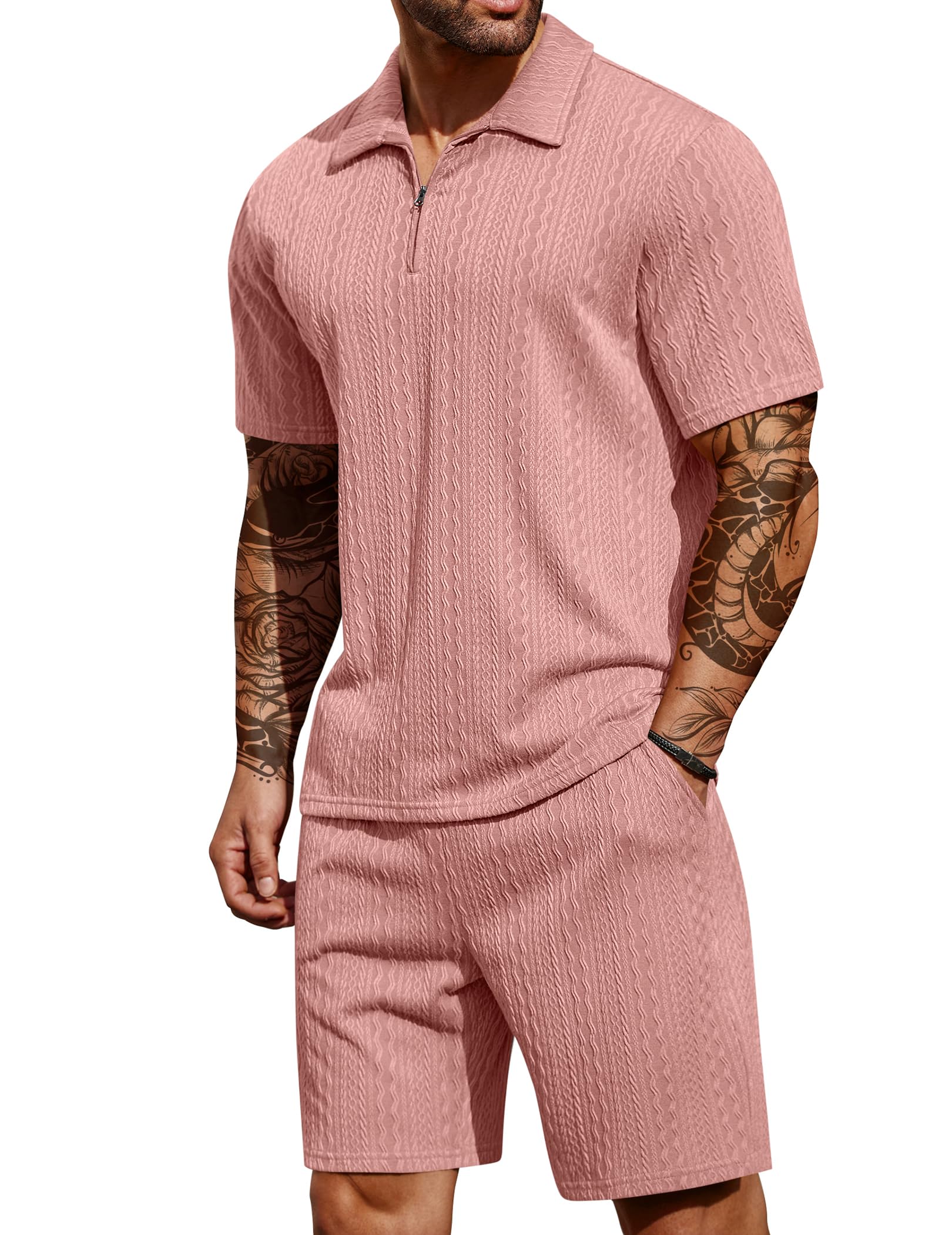 COOFANDY Men's 2 Piece Polo Shirt & Shorts Set