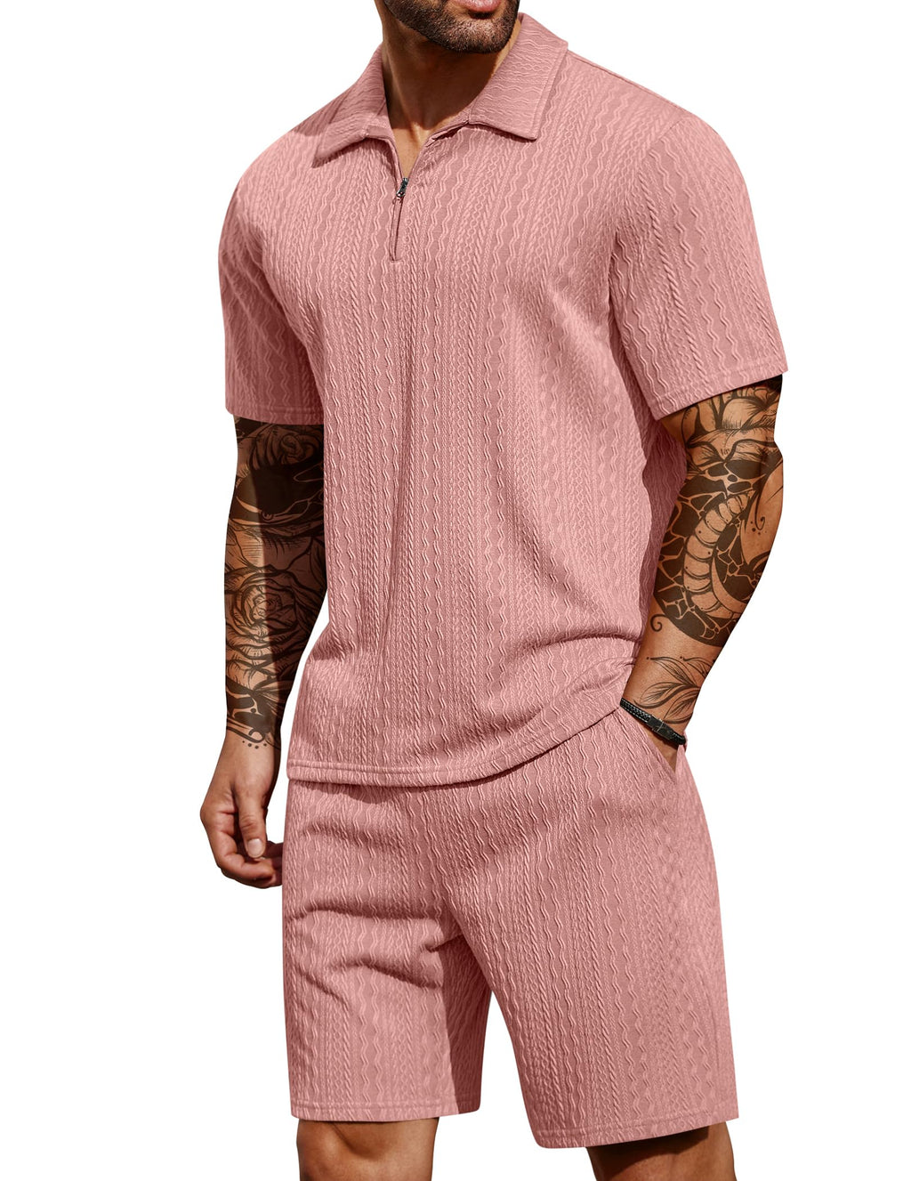 COOFANDY Men's 2 Piece Polo Shirt & Shorts Set
