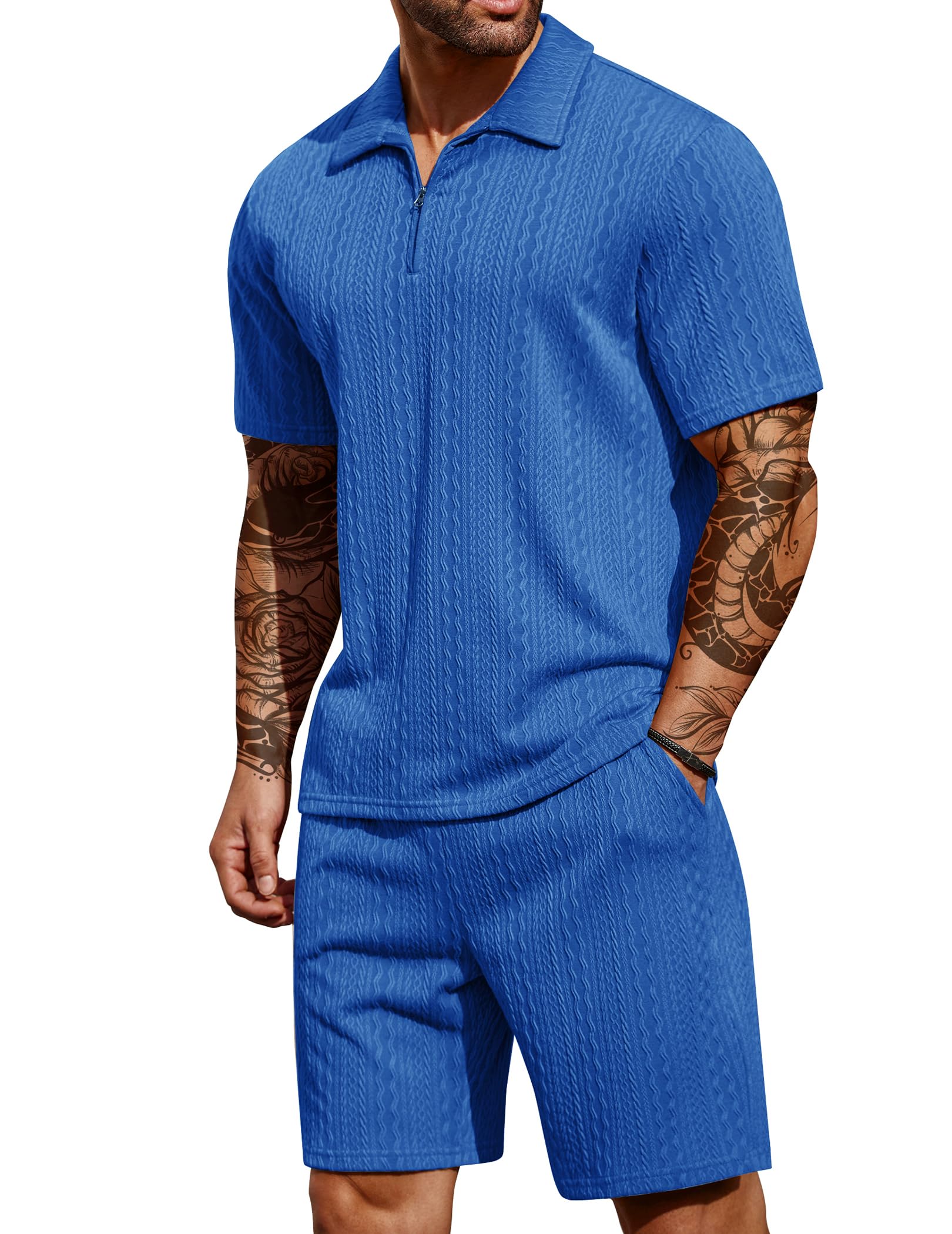 COOFANDY Men's 2 Piece Polo Shirt & Shorts Set