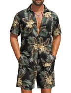COOFANDY Men's Hawaiian 2 Piece Beach Outfit Set