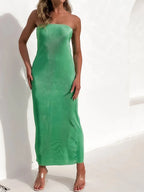 Lace-Up Back Tube Maxi Dress - Maxi Dress by Trendsi | Available at Handbags Specialist Headquarter