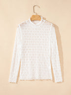 Sheer Mesh Patterned Lettuce Trim Slim Long Sleeve Top - Tops by Trendsi | Available at Handbags Specialist Headquarter