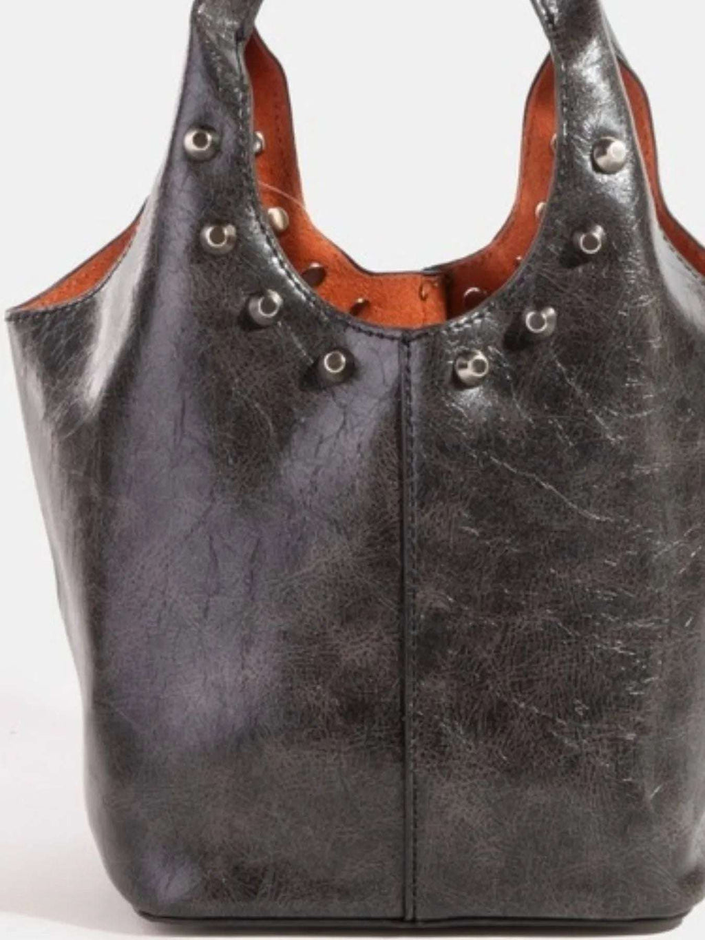 Fame Weathered Faux Leather And Studs Bucket Bag - Crossbody Bag by Trendsi | Available at Handbags Specialist Headquarter