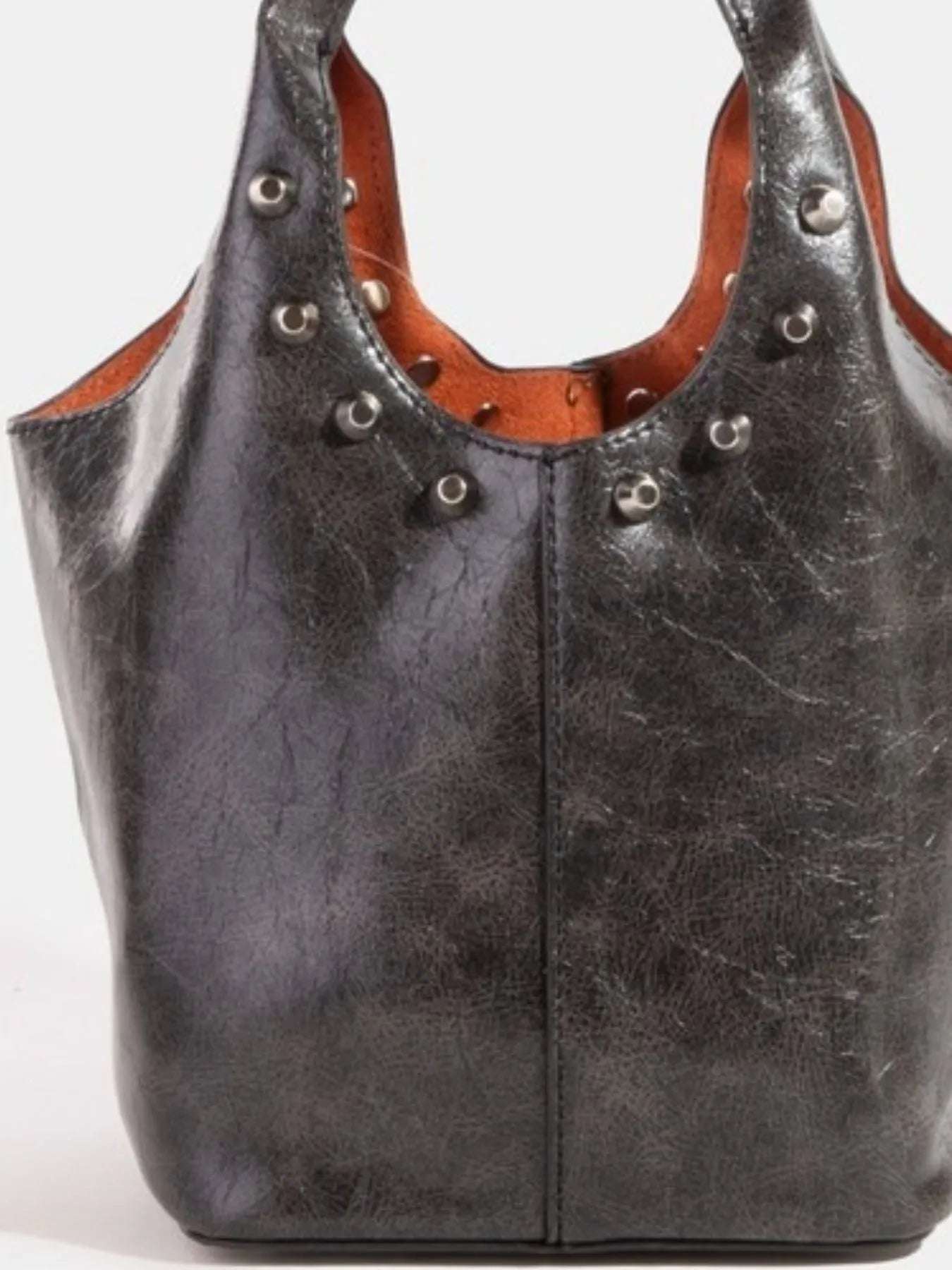 Fame Weathered Faux Leather And Studs Bucket Bag - Crossbody Bag by Trendsi | Available at Handbags Specialist Headquarter