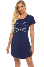 Graphic Round Neck Short Sleeve Lounge Dress - Sleepwear by Trendsi | Available at Handbags Specialist Headquarter