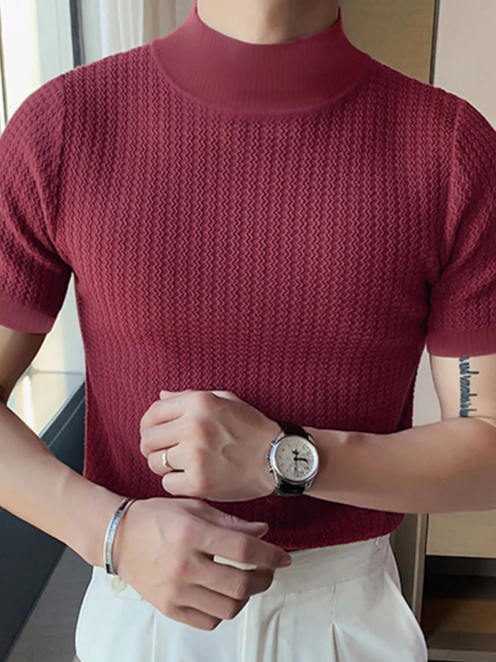 Men's Full Size Mock Neck Short Sleeve T-Shirt Plus Size - Men's Shirts by Trendsi | Available at Handbags Specialist Headquarter