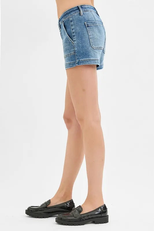 RISEN Low Rise Patched Pocket Shorts - Women / Jeans & Denim by Trendsi | Available at Handbags Specialist Headquarter