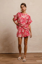 BiBi Print Woven Ruffled Sleeves Top - Tops by Trendsi | Available at Handbags Specialist Headquarter