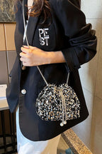 Sequin Chain Drawstring Bucket Bag - Crossbody Bag by Trendsi | Available at Handbags Specialist Headquarter