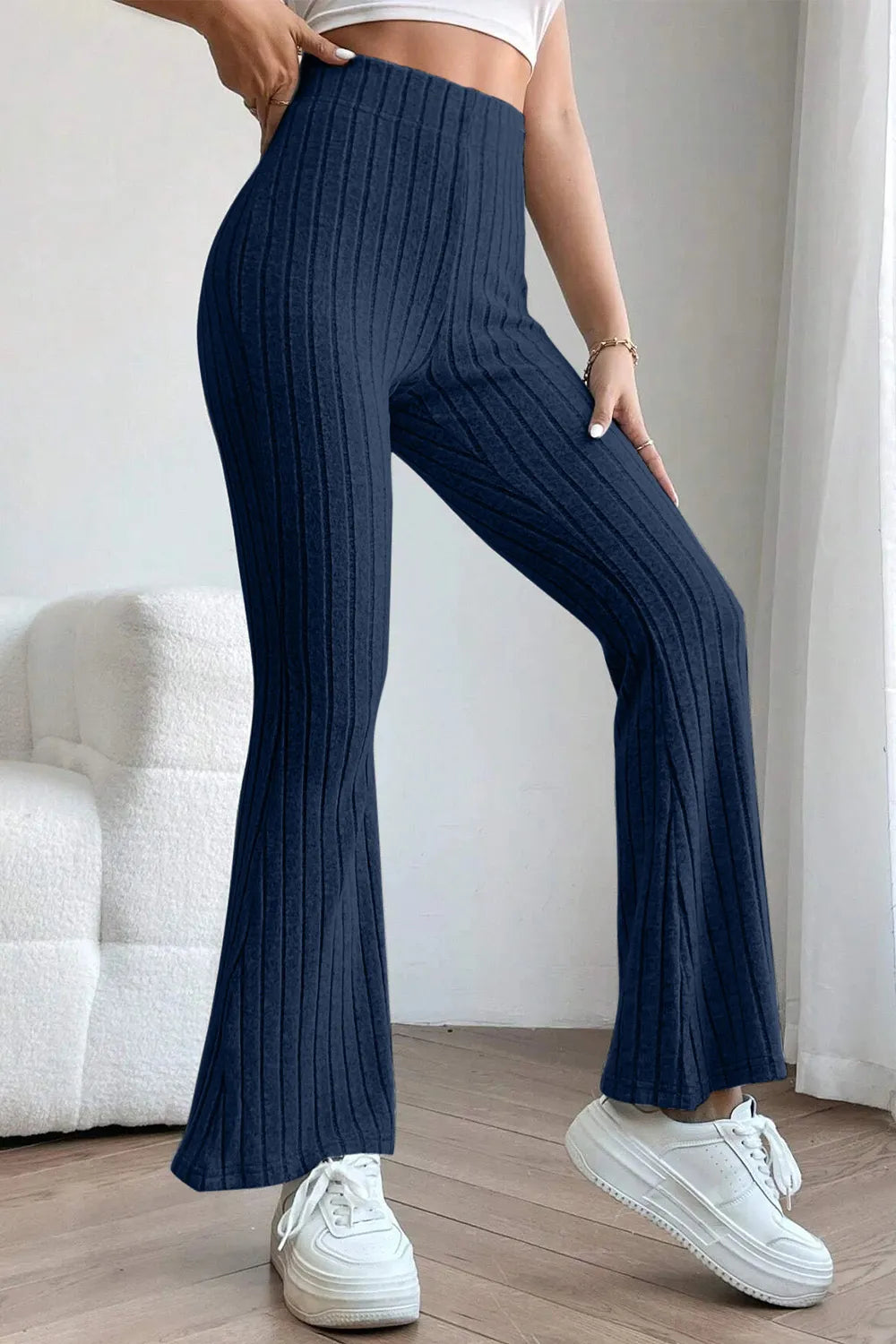 Basic Bae Full Size Ribbed High Waist Flare Pants - Women Pants by Trendsi | Available at Handbags Specialist Headquarter