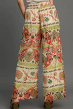 Umgee Full Size Wide Leg Border Print Pants Plus Size -  by Trendsi | Available at Handbags Specialist Headquarter