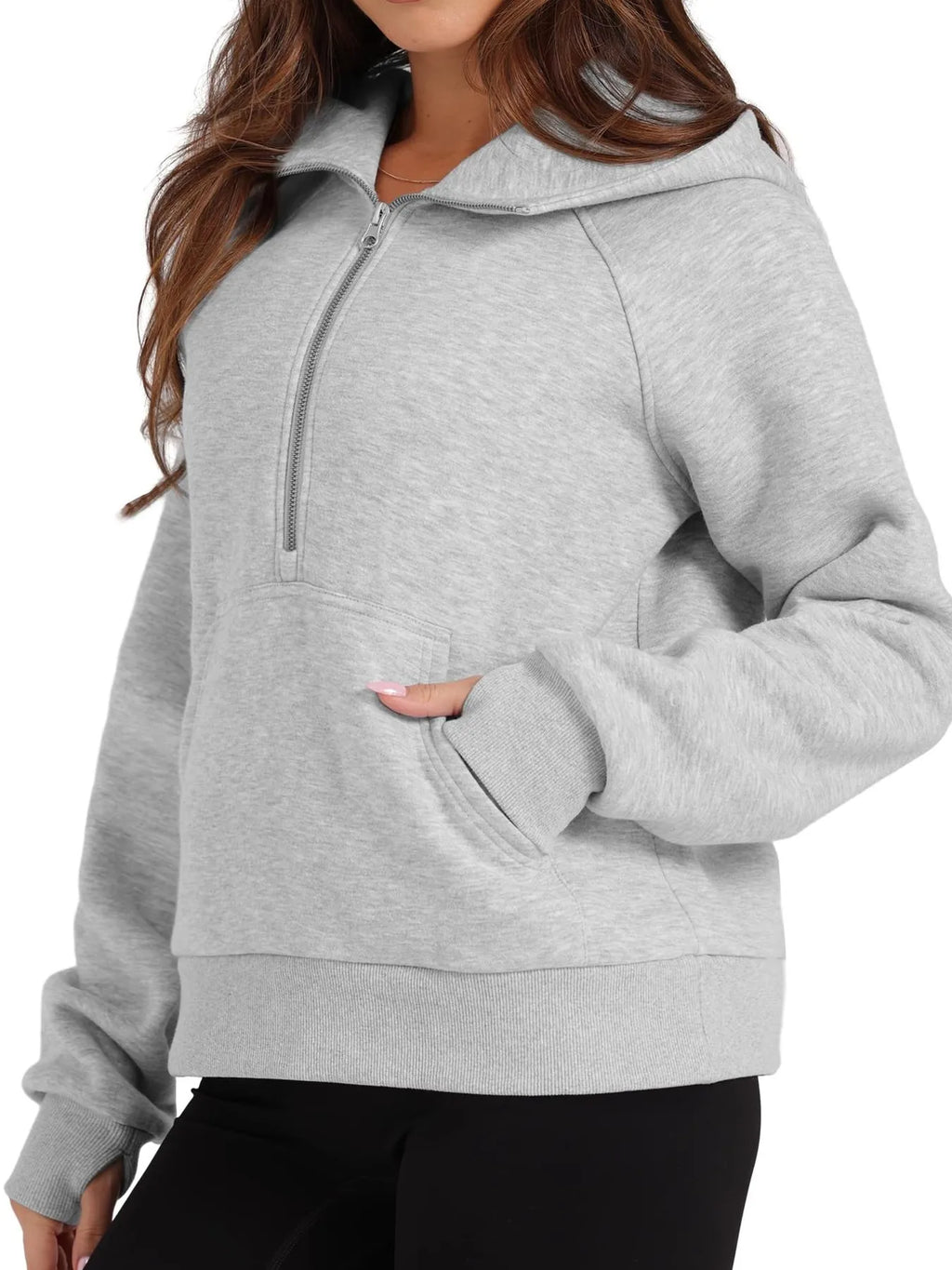 Half-Zip Hoodie with Kangaroo Pocket - Tops by Trendsi | Available at Handbags Specialist Headquarter
