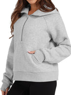 Half-Zip Hoodie with Kangaroo Pocket - Tops by Trendsi | Available at Handbags Specialist Headquarter