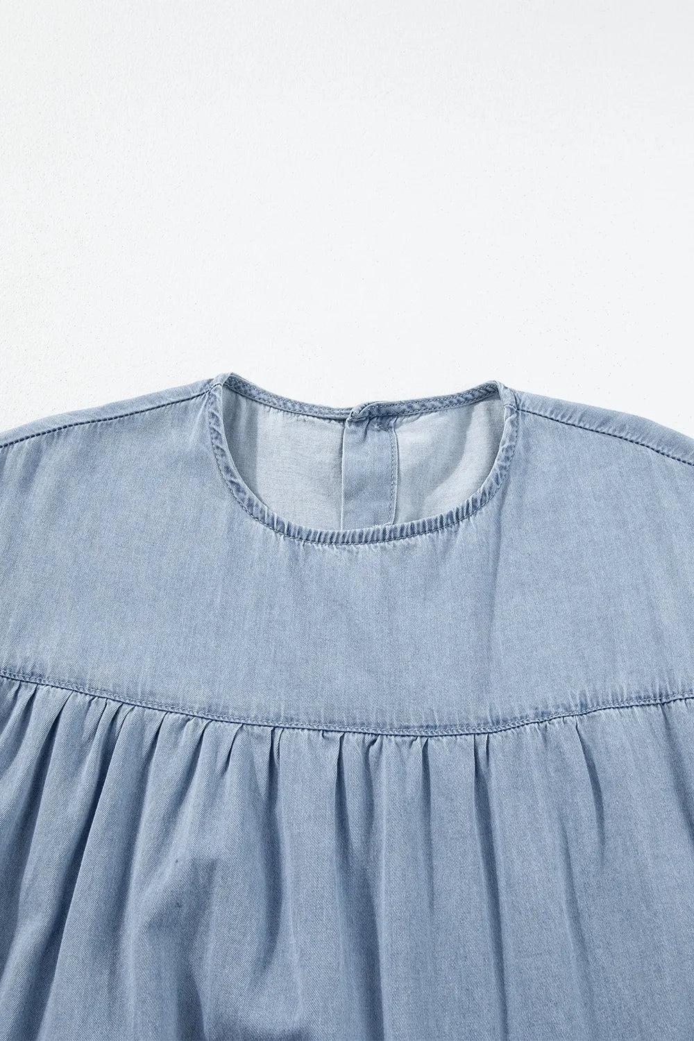 Ruffle Cap Sleeve Tiered A-line Denim Dress - Women / Jeans & Denim by Trendsi | Available at Handbags Specialist Headquarter