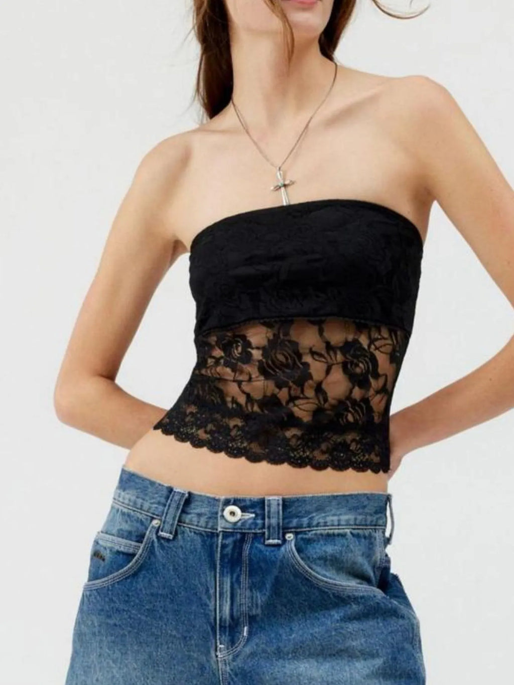Lace Strapless Tube Top - Tops by Trendsi | Available at Handbags Specialist Headquarter