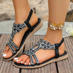 Rhinestone Embellished Flower Flat Sandals - Women Sandals by Trendsi | Available at Handbags Specialist Headquarter