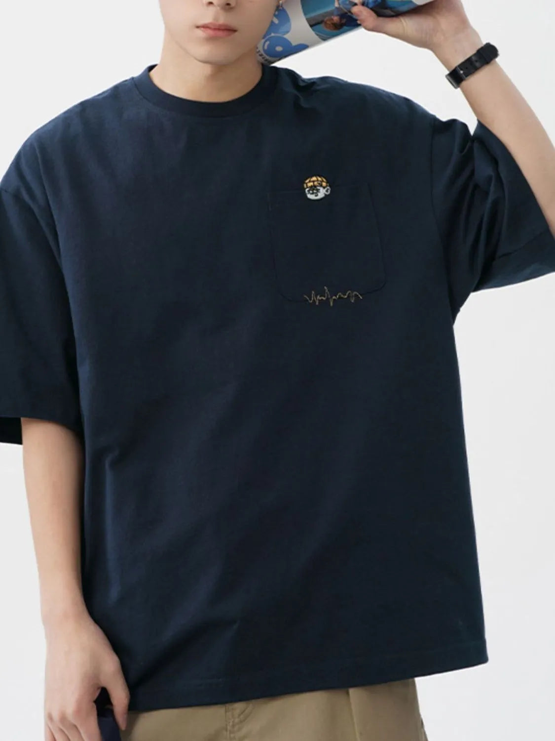 Men's Plus Size Round Neck Embroidered T-Shirt - Men's T-Shirt by Trendsi | Available at Handbags Specialist Headquarter