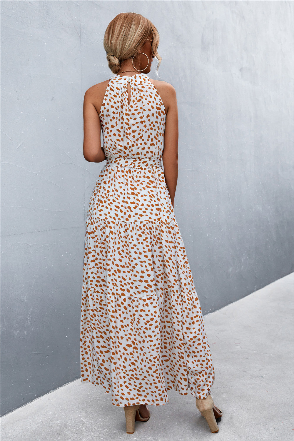 Printed Sleeveless Tie Waist Maxi Dress - Maxi Dress by Trendsi | Available at Handbags Specialist Headquarter