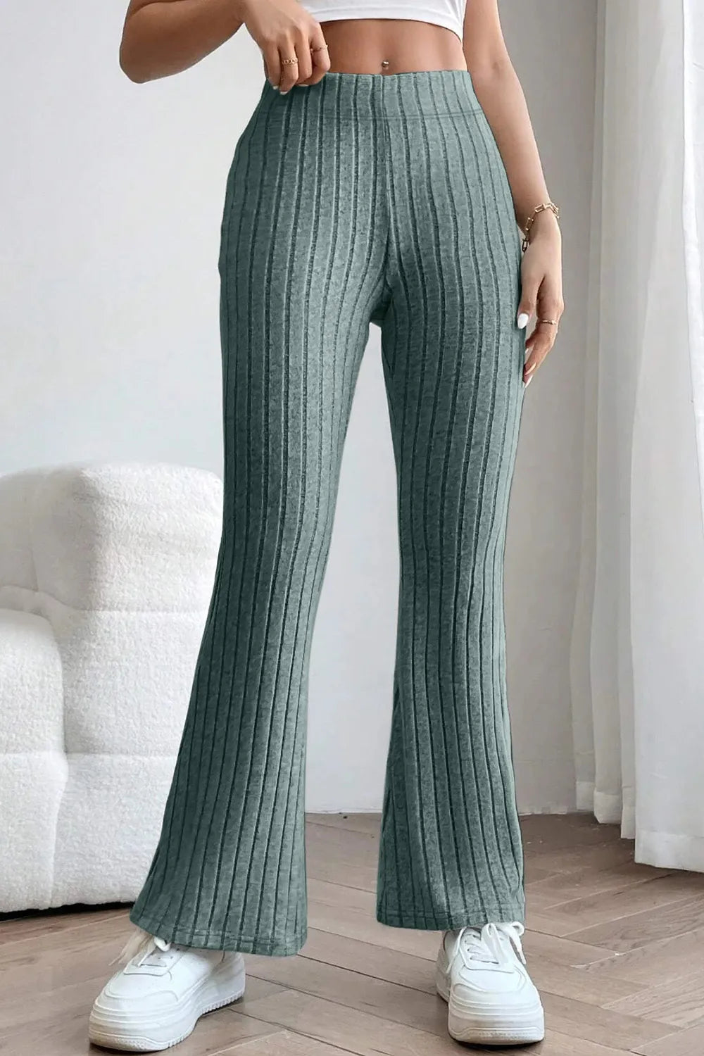 Basic Bae Full Size Ribbed High Waist Flare Pants - Women Pants by Trendsi | Available at Handbags Specialist Headquarter