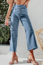 Button Fly Cropped Wide Leg Jeans - Women / Jeans & Denim by Trendsi | Available at Handbags Specialist Headquarter