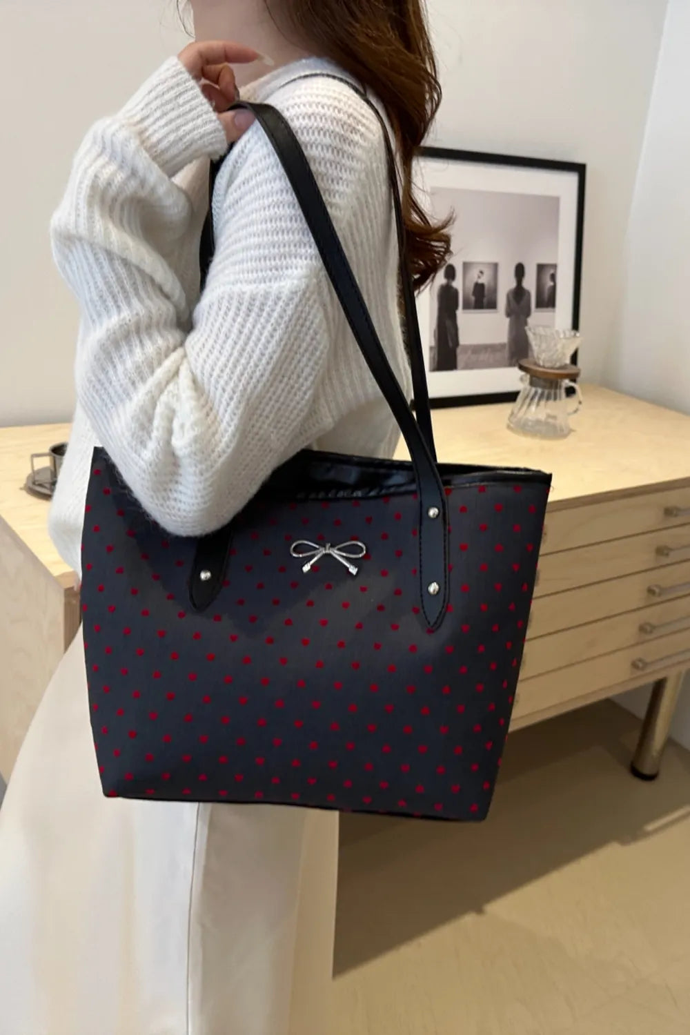 Bow Trim Polyester Tote Bag - Tote Bag by Trendsi | Available at Handbags Specialist Headquarter