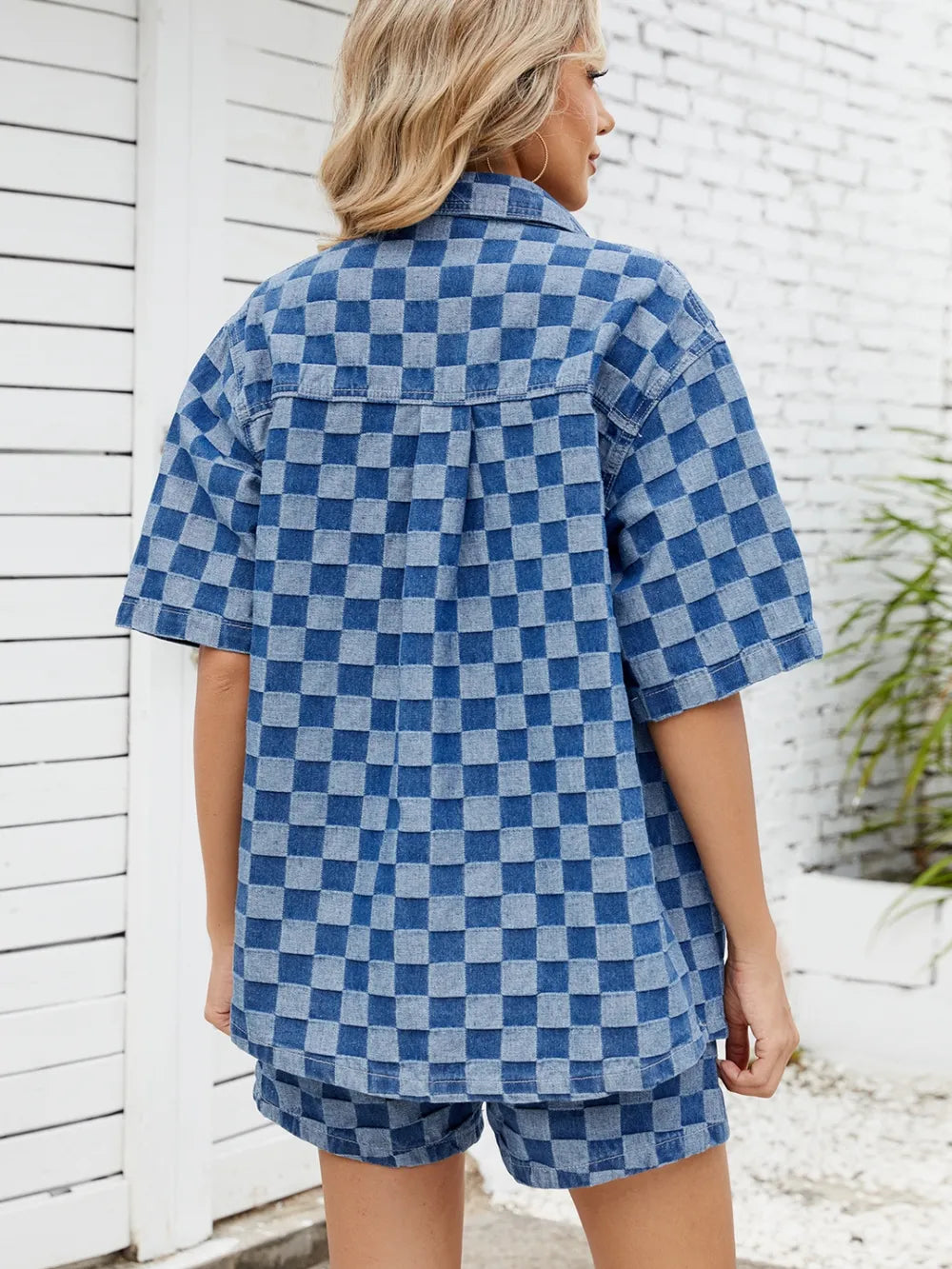 Checkered Shirt and Shorts Denim Set - Women / Jeans & Denim by Trendsi | Available at Handbags Specialist Headquarter