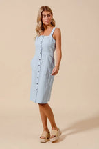 SO ME Button Down Pocket Front Pinafore Dress - Women / Jeans & Denim by Trendsi | Available at Handbags Specialist Headquarter