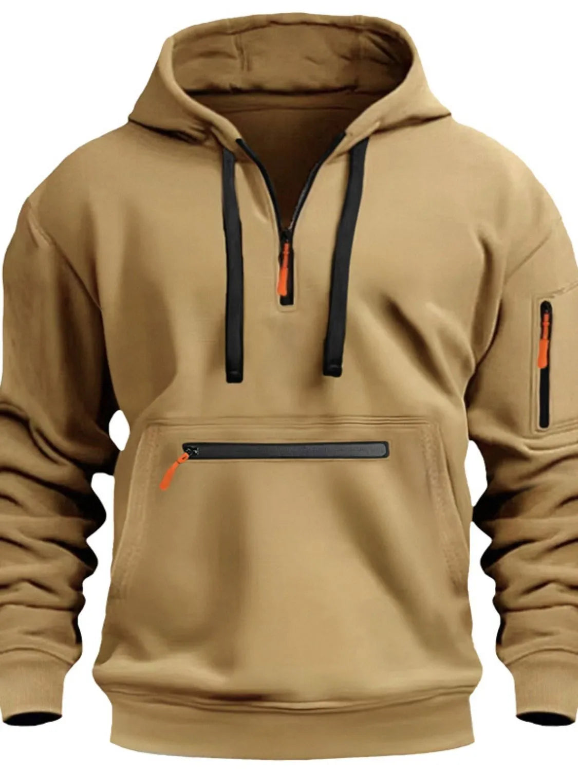 Men's Full Drawstring Half Zip Hoodie Plus Size - Men's Sweatshirts by Trendsi | Available at Handbags Specialist Headquarter