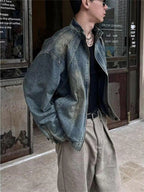 Men's Vintage Washed Denim Jacket with Classic Collar - Men's jackets by Trendsi | Available at Handbags Specialist Headquarter