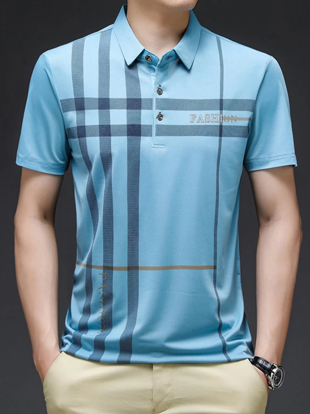 Men's Plus Size Plaid Pattern Short Sleeve Polo Shirt - Men's Polo shirt by Trendsi | Available at Handbags Specialist Headquarter