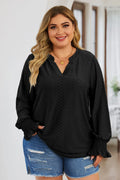 Plus Size Eyelet Notched Flounce Sleeve Blouse - Plus Size Shirts by Trendsi | Available at Handbags Specialist Headquarter