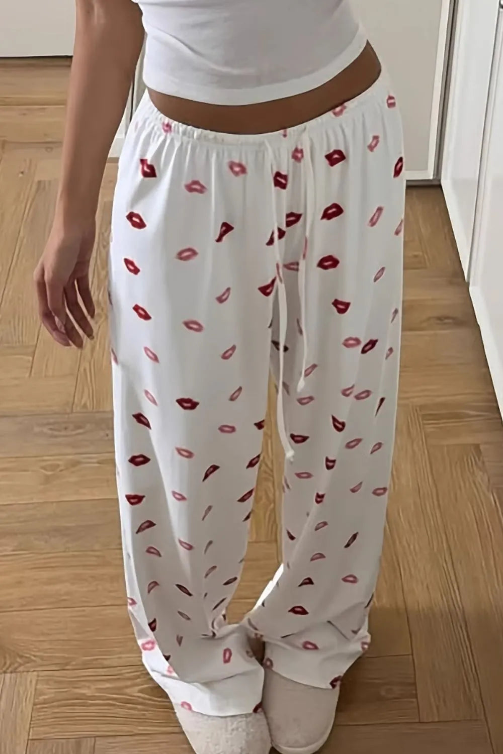 Lips Print Wide Leg Pants - Women Pants by Trendsi | Available at Handbags Specialist Headquarter