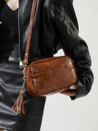 Tassel PU Leather Printed Strap Cassette Crossbody Bag - Crossbody Bag by Trendsi | Available at Handbags Specialist Headquarter