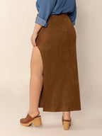 Plus Size Ruffled Slit High Rise Skirt -  by Trendsi | Available at Handbags Specialist Headquarter