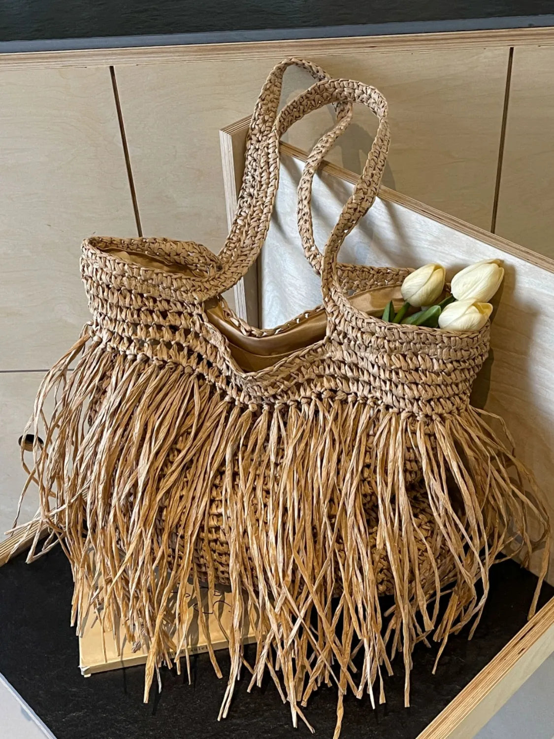 Bohemian Straw Fringe Hobo Handbag - handbags by Trendsi | Available at Handbags Specialist Headquarter