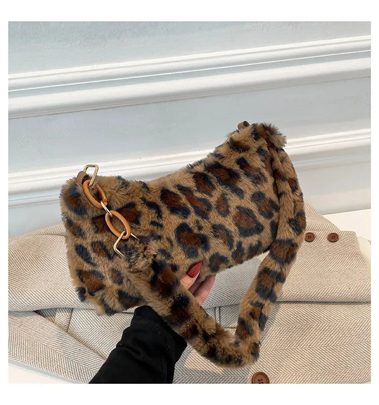Leopard Fluff Shoulder Bag - Handbags by Trendsi | Available at Handbags Specialist Headquarter