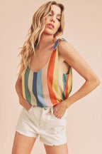 Aemi + Co Contrast Striped Scoop Neck Tie Shoulder Tank - Tops by Trendsi | Available at Handbags Specialist Headquarter