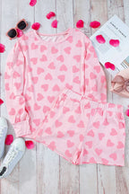 Heart Print Long Sleeve Top and Shorts Lounge Set - Sleepwear by Trendsi | Available at Handbags Specialist Headquarter