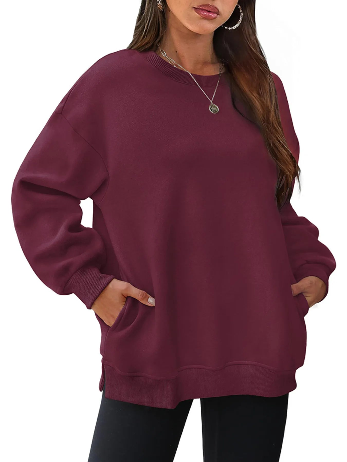 Oversized Long Sleeve Crewneck Sweatshirt - Tops by Trendsi | Available at Handbags Specialist Headquarter