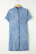 Oversized Button Down Denim Shirt Dress - Women / Jeans & Denim by Trendsi | Available at Handbags Specialist Headquarter