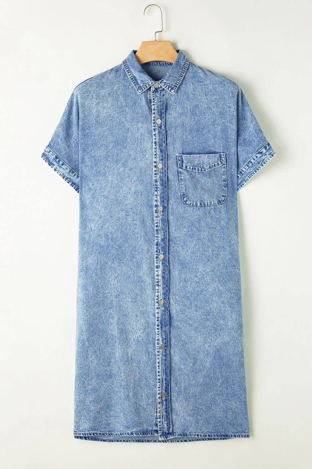 Oversized Button Down Denim Shirt Dress - Women / Jeans & Denim by Trendsi | Available at Handbags Specialist Headquarter
