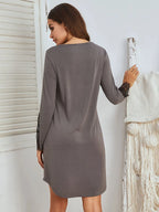 Lace Detail Long Sleeve Mini Lounge Dress - Sleepwear by Trendsi | Available at Handbags Specialist Headquarter